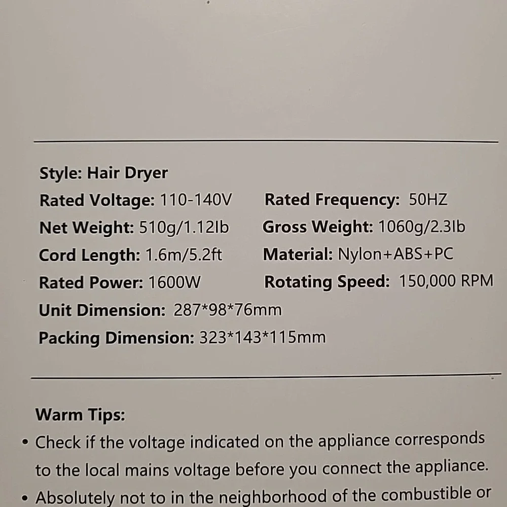 Hair Dryer - 150000 RPM High-Speed Blow Dryer 500 Millions Negative Ionic Care